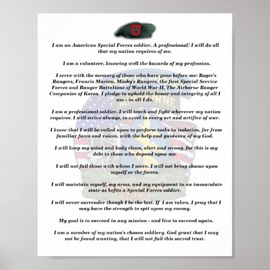Poster 7th special forces group veterans vets creed print (Devant)