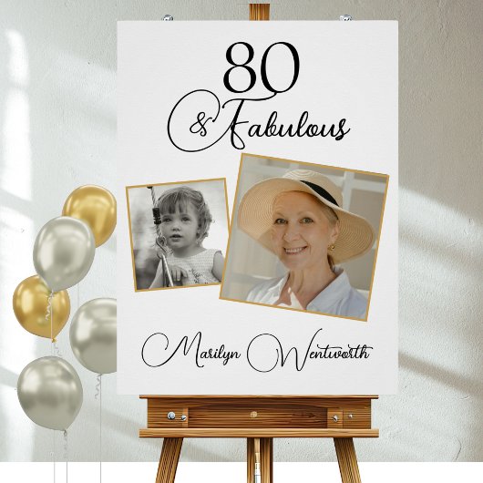 Poster 80 and Fabulous 80th Birthday Black Script Photo