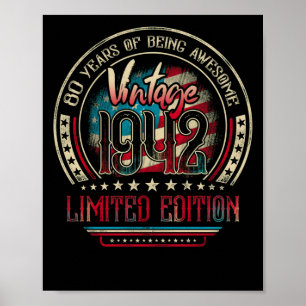 Poster 80 ans fantastique 80e anniversaire Vintage 1942 U