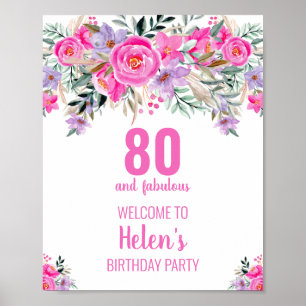 Poster 80 et fabuleux rose élégante fête d'anniversaire p