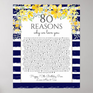 Poster 80 raisons pour lesquelles nous vous aimons jaune