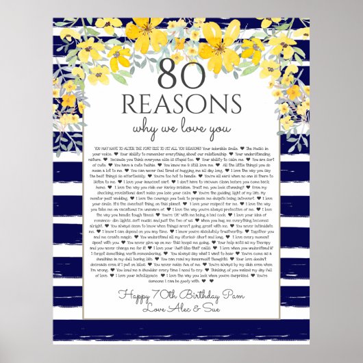 Poster 80 raisons pour lesquelles nous vous aimons jaune  (Devant)