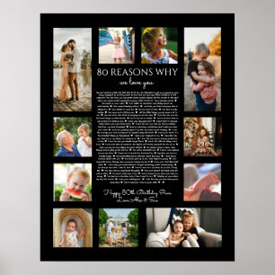 Poster 80 raisons pour lesquelles nous vous aimons noir e