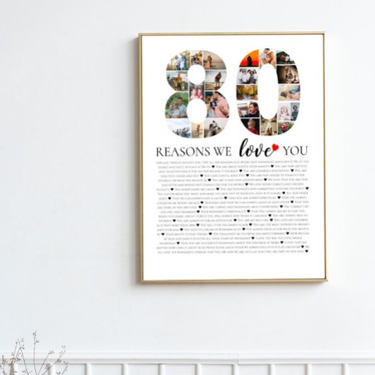 Poster 80 raisons pour lesquelles on t'aime collage photo