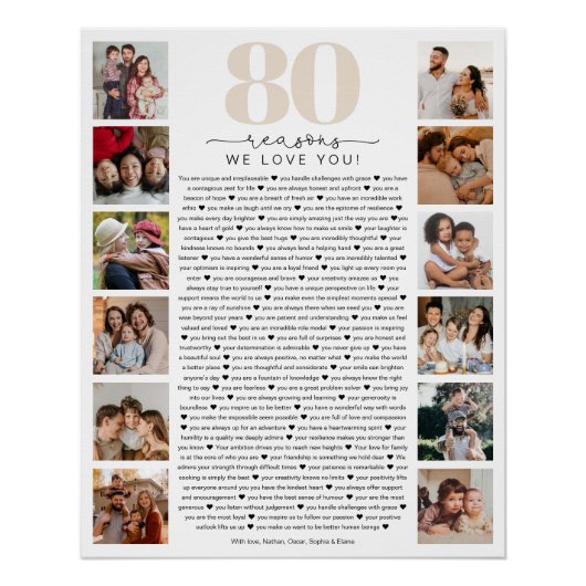 Poster 80 Reasons We Love You Birthday Keepsake Gift (Devant)