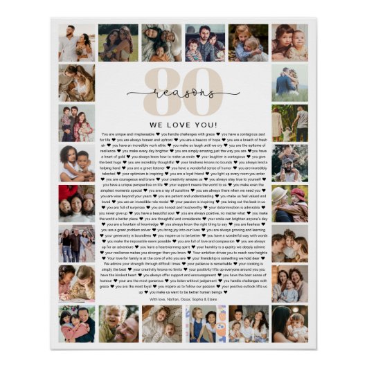 Poster 80 Reasons We Love You Photo Collage Keepsake Gift (Devant)