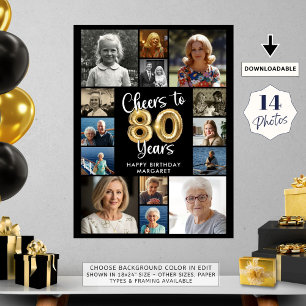 Poster 80e anniversaire 14 photo Collage encourage à 80 a