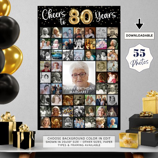 Poster 80e anniversaire 55 Collage de photos encourage à 