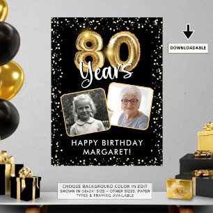 Poster 80e anniversaire Black Gold Balloon Confetti 2 Pho