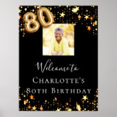 Poster 80e anniversaire Black gold stars photo bienvenue (Devant)