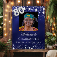 80e anniversaire bleu argent étoiles photo bienven