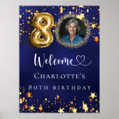 Poster 80e anniversaire d'or bleu étoiles photo bienvenue (Devant)