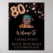 Poster 80e anniversaire noir rose or photo star bienvenue (Devant)
