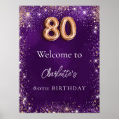 Poster 80e anniversaire violet mousseux bienvenue (Devant)