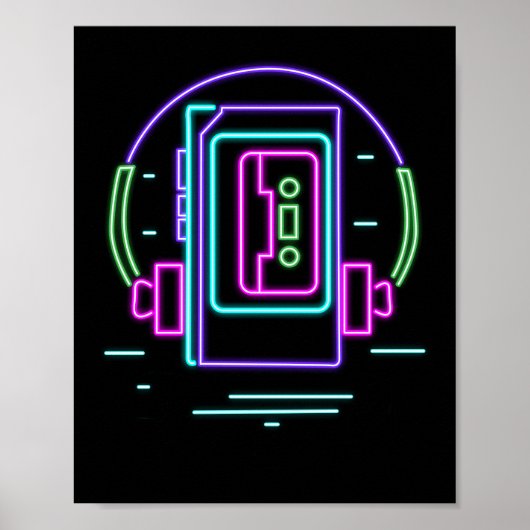 Poster 80s 90s rétro Neon Walkman (Devant)