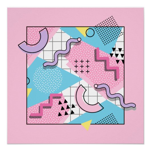 Poster 80's Memphis Active Pink Light Blue (Devant)