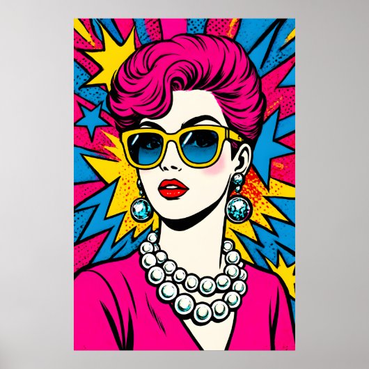 Poster  80's Retro Glam Pop Art Woman with Sunglasses (Devant)