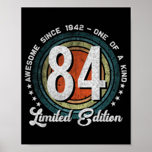Poster 84 ans Vintage 1942 Édition Limitée 84e Naissance