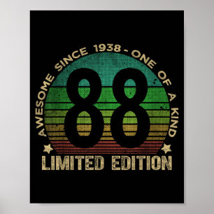 Poster 88 ans Vintage 1938 Édition Limitée 88e Naissance