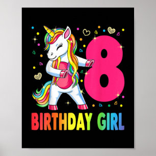 Poster 8 Ans Unicorne Flossant 8e Anniversaire fille