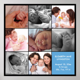 Poster 8 bébé photo moderne collage bleu noir bordure