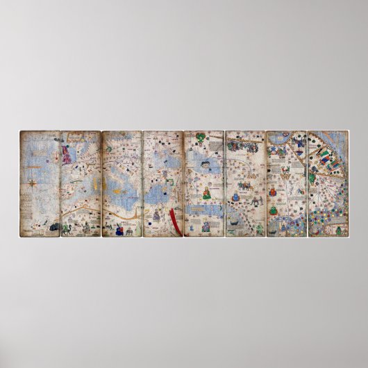 Poster 8 Panel Catalan Atlas par Abraham Cresques (1375) (Devant)