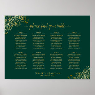 Poster 8 Table Wedding Seating Chart Emerald Green & Gold