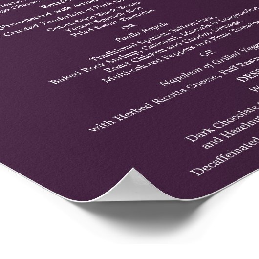 Poster 8 x 10 Menu table de dîner pour encadrement (Coin)