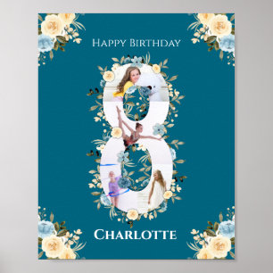 Poster 8e anniversaire Photo Collage Turquoise bleu jaune