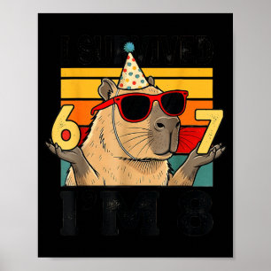 Poster 8e anniversaire survécu 67 8 capybara drôle enfant