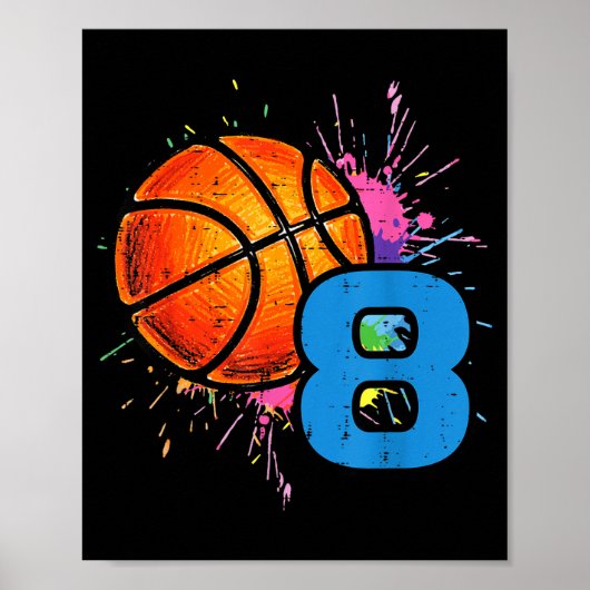 Poster 8th Birthday Basketball 8 Year Old Bday Srts Boys  (Devant)