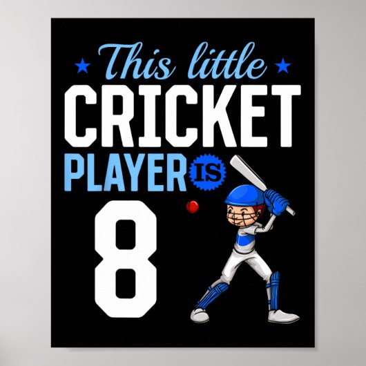 Poster 8th Birthday Cricket Player  (Devant)