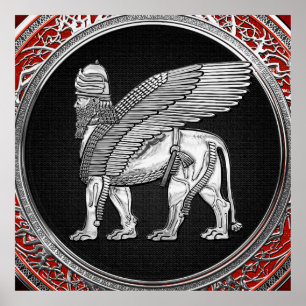 Poster [900] Lion ailé assyrien - Lamassu argenté