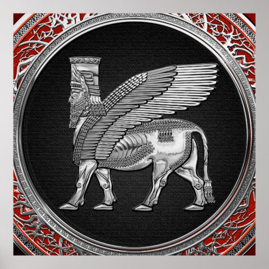 Poster [900] Taureau ailé assyrien - Lamassu argenté (Devant)