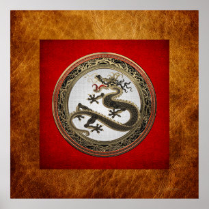 Poster [901] Dragon oriental sacré noir et or