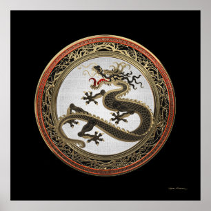 Poster [901] Dragon oriental sacré noir et or