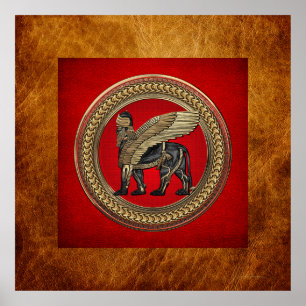 Poster [901] Lion ailé assyrien : Or et Lamassu noir