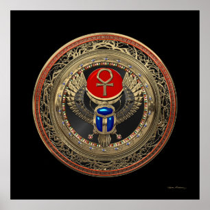 Poster [901] Sacred Gold Egyptian Winged Scarab with Ankh