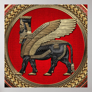 Poster [901] Taureau ailé assyrien : or et lamassu noir