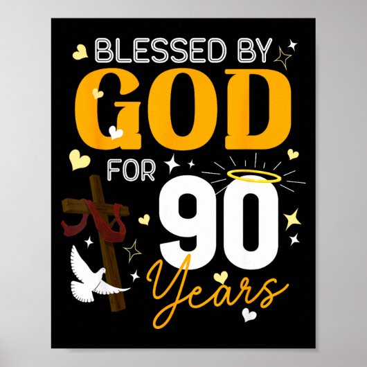 Poster 90 Birthday Blessed By God For 90 Years Old 90th B (Devant)