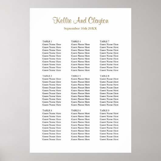 Poster 90 Carte simple de sièges Mariages (Devant)