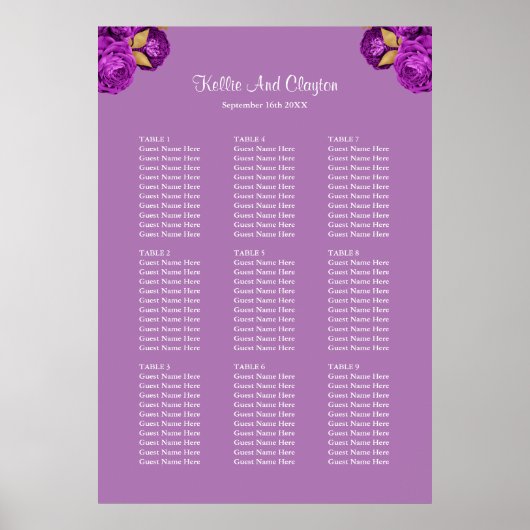 Poster 90 Mariage Floral Violet Et Or (Devant)
