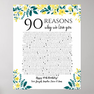 Poster 90 raisons pour lesquelles nous vous aimons cadeau