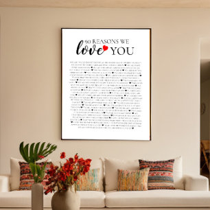 Poster 90 raisons pour lesquelles nous vous aimons cadeau