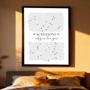 Poster 90 raisons pour lesquelles nous vous aimons cadeau