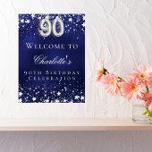 Poster 90e anniversaire bleu argent stars bienvenue