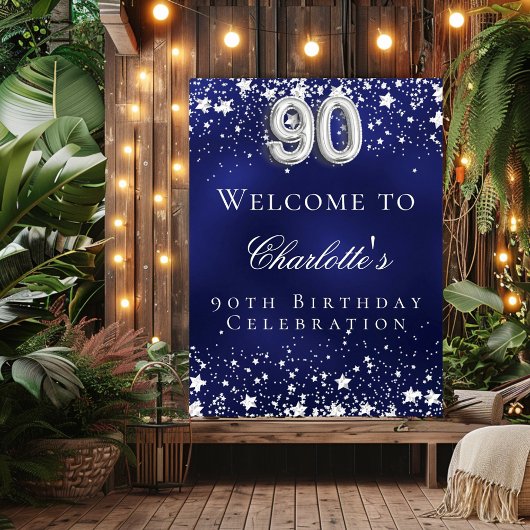 Poster 90e anniversaire bleu argent stars bienvenue