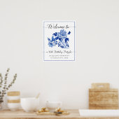 Poster 90e anniversaire Chinoiserie bleu et blanc Floral (Cuisine)