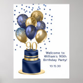 Poster 90e anniversaire Marine Blue Balloon Cake Bienvenu (Devant)
