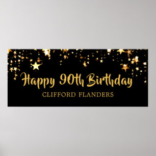 Poster 90e anniversaire moderne Black Gold Stars Nom